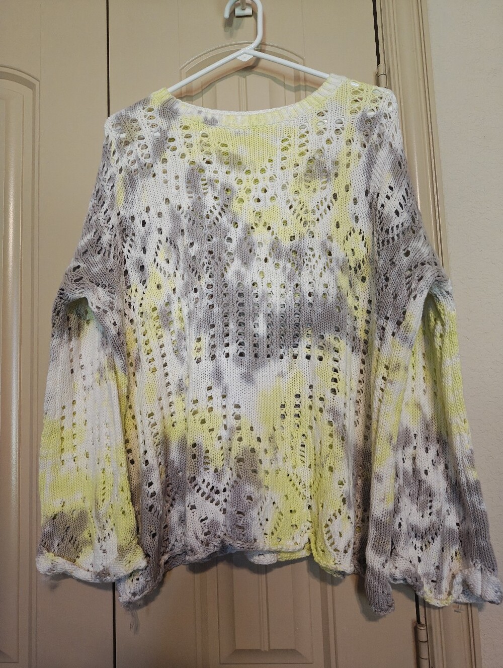 Free People 100% Cotton Open Knit Sweater Small Chartreuse Multicolor Boho NWOT